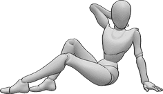 Référence des poses- Pinup féminine assise - La femme est assise et prend la pose d'un mannequin.
