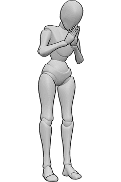 Referencia de poses- Rezando mirando hacia abajo - Mujer de pie, agachada y rezando, manos femeninas rezando dibujo de referencia