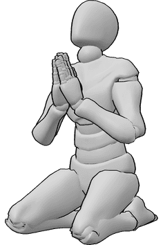 Referencia de poses- Hombre arrodillado rezando - Hombre arrodillado, rezando y mirando hacia arriba, hombre rezando manos dibujo de referencia