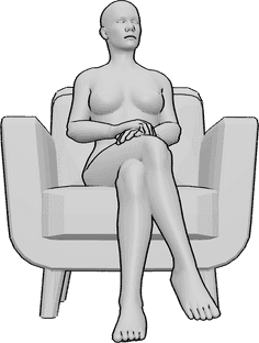 Pose Reference- Elegant sitting pose - Female is sitting in the armchair elegantly, her legs are crossed