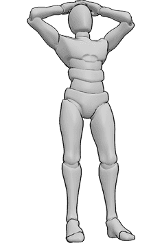 Référence des poses- Pose de la tête et des mains jointes - L'homme se met les mains sur la tête, réfléchissant à quelque chose.