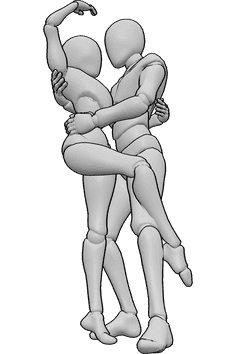Posen-Referenz- Romantische Tanzpose - Romantische weibliche und männliche tanzen, umarmen sich gegenseitig, Romantik Pose Referenz