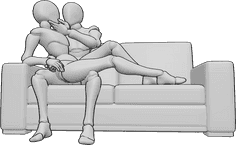 Posen-Referenz- Romantische liegende Pose - Romantische weiblich und männlich sind auf der Couch liegen, Romantik Pose Referenz
