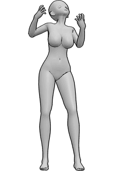Riferimento alle pose- Anime femminile posa furiosa - Una donna anime arrabbiata è in piedi e infuriata, alzando le mani