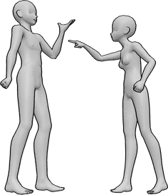 Riferimento alle pose- Coppia di Anime in posa furiosa - Coppia di anime arrabbiato è furioso, femmina e maschio stanno combattendo, rabbia pose di riferimento
