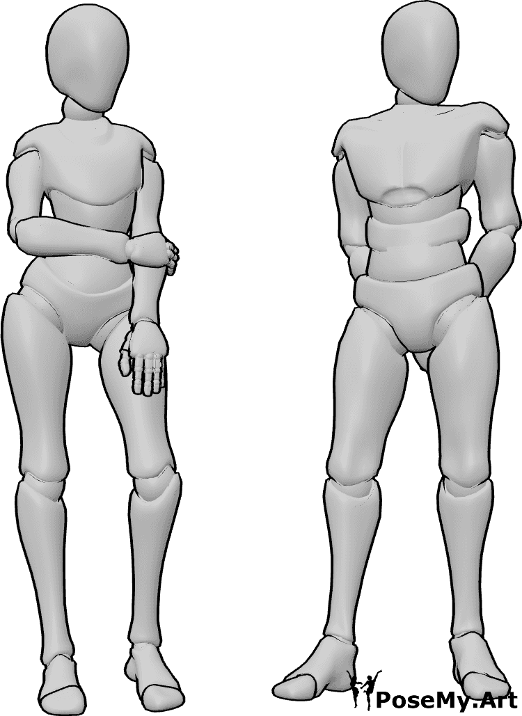 Referência de poses- Pose de casal aborrecido - Mulher e homem aborrecidos, um ao lado do outro, referência de pose aborrecida