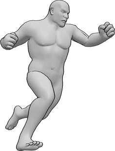 Referencia de poses- Postura de poder masculino bruto - El macho bruto está apretando los puños y corriendo, pose de poder de macho bruto