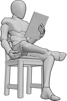 Referência de poses- Sentado a ler a pose de um jornal - Homem sentado numa cadeira, com um jornal na mão, a ler