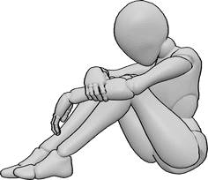 Pose Reference- Sad female floor sitting pose - Sad female is sitting on the floor, holding her arm and looking down