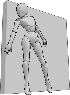Référence des poses- Pose cachée d'une femelle sournoise - Une femme sournoise se tient debout et se cache derrière un mur, pose de femme sournoise