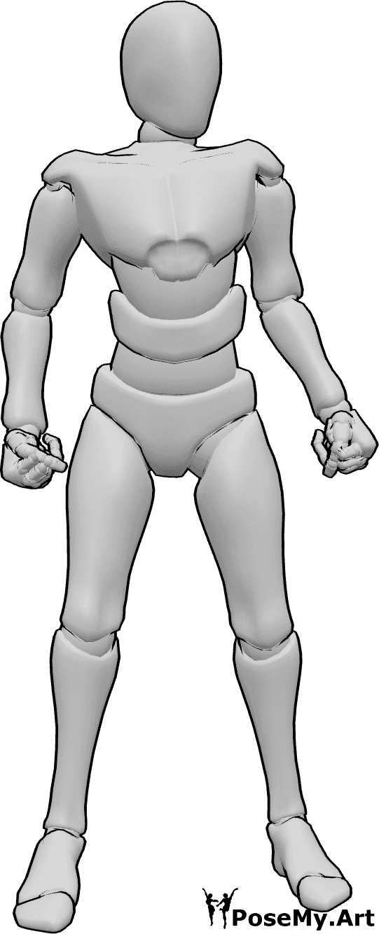 Pose Reference- Male embarrassedly standing pose - Male is standing nervously with clenched fists pose