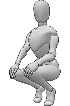 Référence des poses- Pose accroupie dos droit - La femme est accroupie, le dos droit, les mains sur les genoux.