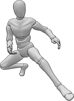 Référence des poses- Homme accroupi en position de combat - Homme accroupi dynamique, pose de combat
