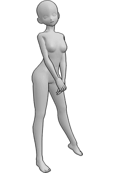 Pose Reference- Anime female cute shy pose - Anime female is holding her hands, cute and shy anime base pose