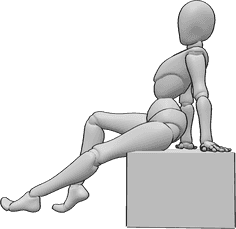 Riferimento alle pose- Posizione seduta delle gambe che flirtano - Una donna sicura di sé è seduta e flirta, mostrando le gambe in posa