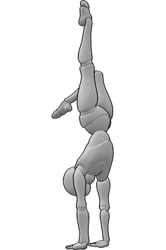 Référence des poses- Pose de la jambe pliée en équilibre sur les mains - La femme se tient debout sur les mains, la jambe droite pliée.