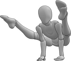 Référence des poses- Pose de yoga avancée en équilibre sur les mains - Une femme fait une pose de yoga en équilibre sur les mains avec les jambes tendues.