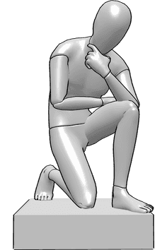 Pose Reference- Deep thinking mannequin pose - Kneeling and deep thinking male mannequin pose