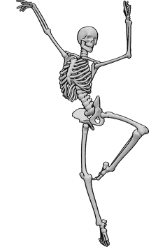 Posen-Referenz- Skelett Ballett tanzen Pose - Skelett tanzt Ballett und posiert, während es auf dem rechten Fuß steht