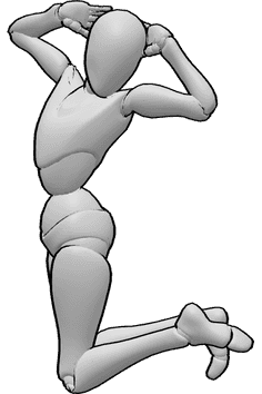Riferimento alle pose- Donna in ginocchio - Donna seduta in una posa simpatica, in ginocchio e con le mani sopra la testa