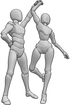 Referencia de poses- Postura giratoria para bailar el vals - Femenino y masculino clásico vals danza femenina girando pose